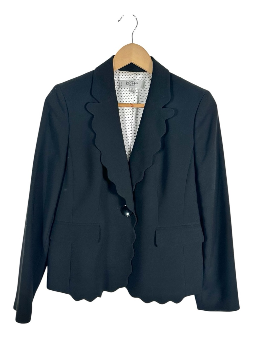Kasper Black Scallop Blazer Size 4 Petite
